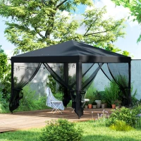 Outsunny 3 x 3 m Pop Up Gazebo, 420D Garden Tent Canopy with Removable Mesh Sidewall Netting, Carry Bag for Garden Patio Outdoor, Black(m-9)