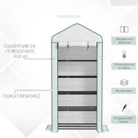 Outsunny Serre de jardin Serre 5 niveaux avec 1 porte enroulable, Bâche en PE Renforcée Résistante dim. 90L x 49l x 193H cm(m-6)