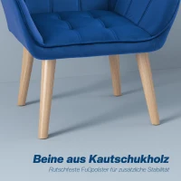 HOMCOM Polstersessel, Akzentsessel, Skandi Design, Samtoptik, bis 120 kg, Kautschukholzbeine, Blau(m-6)