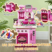 AIYAPLAY Cuisine enfant accessoires 33 PCS jouet d'imitation pour enfant dinette enfant 3-6 ans lumières et sons réalistes rose(m-6)