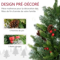 HOMCOM Sapin de Noël 60 cm arbre de Noël de table avec lumière LED, 141 pointes, pommes de pin et baies rouges, base en béton(m-5)