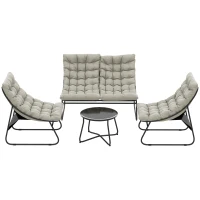 Outsunny 4 Seater Garden Furniture Set, Conversation Set with Loveseat Sofa, Chairs, Glass Coffee Table, Thick Cushions, Steel Outdoor Sofa for Balcony, Poolside, Conservatory, Light Grey(m-11)