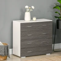 HOMCOM Cassettiera Camera da Letto, Comò Camera da Letto con 4 Cassetti con Maniglie in Alluminio e Struttura in Legno, per Soggiorno e Sala da Pranzo, 76x35x72cm, Bianco e Grigio(m-7)