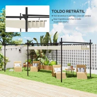 Outsunny Pérgola com Teto Retrátil de Alumínio 588x297x230 cm Pérgola com Tecido de Poliéster Anti UV Pérgola de Jardim Creme(m-4)