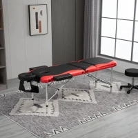 HOMCOM Table de massage pliante Lit de massage ajustable en hauteur avec appuie-tête Lit de massage en aluminium Mousse Plastique Noir+Rouge 215 x 60 x 61-84 cm(m-2)