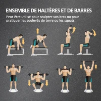 HOMCOM Ensemble d'haltères Courtes Total 15 Kg 2 en 1 poids réglable Barres incluses - entraînement Musculaire & haltérophilie(m-4)