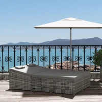 Outsunny 2 Seater Rattan Day Bed w/ Fire Retardant Cushions Grey(m-2)