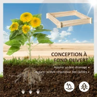 Outsunny Jardinière en bois carré potager de jardin sans fond facile à assembler 100 x 100 x 16 cm en bois massif bois naturel(m-4)