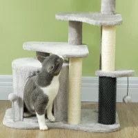 PawHut Arbre à chat arbre à grimper pour chat centre d'activités hauteur 87 cm à 3 niveaux - gris clair(m-8)