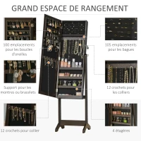 HOMCOM Armoire à Bijoux avec Miroir à Pied Multi-Rangement Inclinaison réglable Serrure dim. 46L x 36,5l x 151,5H cm Marron(m-4)