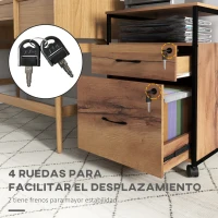 Vinsetto Cajonera de Oficina Cajonera para Escritorio con Ruedas Archivador para Tamaño Carta A4 44x40x66,5 cm Marrón Rústico(m-7)