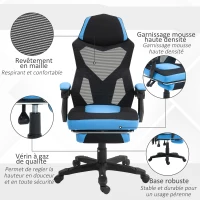Vinsetto Chaise de bureau fauteuil gaming hauteur réglable dossier roulettes tissu en maille 58 x 63 x 112-122 cm bleu noir(m-7)
