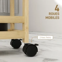 HOMCOM Étagère de rangement de salle de bain en bambou à 3 niveaux avec roulettes pour cuisine, salle de bain, salon - naturel(m-5)