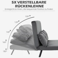 HOMCOM Schlafsofa 2er-Sofa Samtsofa, Schlaffunktion, inkl. 2 Kissen, Samtoptik, Natur + Dunkelgrau + Schwarz(m-5)