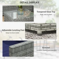 Outsunny 3 Pieces PE Rattan Garden Furniture Set with 10 cm Thick Cushions, 4 Seater Garden Corner Sofa Set with Glass Top Coffee Table, Outdoor Furniture for Patio, Porch, Blue(m-6)