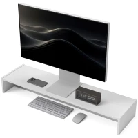 HOMCOM Rehausseur écran PC bureau support d'écran d'ordinateur de 100 cm support moniteur avec deux compartiments, blanc(m-1)