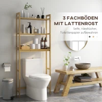 kleankin Badezimmerregal Badregal Toilettenregal, 3 Regale, wasserbeständig, 68 cm x 20 cm x 165 cm, Natur(m-4)