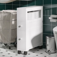HOMCOM Meuble de rangement de salle de bain sur roulette armoire WC toilettes étagère ouverte 2 tiroirs 16 x 52 x 71,5 cm blanc(m-9)