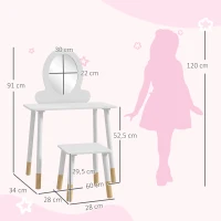 AIYAPLAY Ensemble coiffeuse pour enfants avec tabouret, coiffeuse 2 pièces pour enfants de 3 à 6 ans -  blanc(m-3)