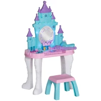 AIYAPLAY Ensemble de coiffeuse pour enfants 18 PCS avec miroir et tabouret, design château avec lumière, musique, sèche-cheveux(m-10)