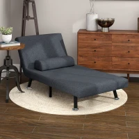 HOMCOM Poltrona Letto 3 in 1 con Schienale Regolabile e Cuscino, in Tessuto Effetto Lino e Acciaio, Grigio Scuro(m-9)