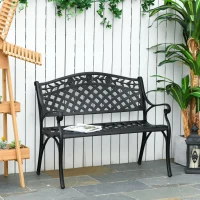 Outsunny Banc de Jardin 2 Places en Aluminium avec Accoudoirs Style Campagnard Noir 102,5 x 61 x 84 cm(m-2)