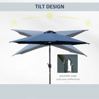 Outsunny 2.7m Garden Parasol Sun Umbrella w/ LED Solar Light Angled Canopy Blue(m-5)