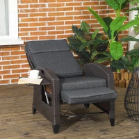 Outsunny Outdoor Recliner Chair with Adjustable Backrest and Footrest, Cushion, Side Tray, Dark Grey/Brown(m-2)