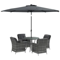 Outsunny 4 Seater Rattan Dining Set with Parasol & Cushions - Mixed Grey(m-11)