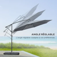 Outsunny Parasol déporté octogonal rabattable diamètre 3 m parasol de jardin avec pied en croix gris foncé(m-5)