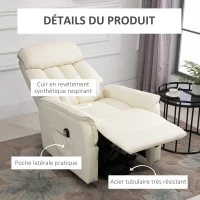 HOMCOM Fauteuil électrique releveur fauteuil relax avec repose-pieds dossier inclinable télécommande poche latérale crème(m-4)