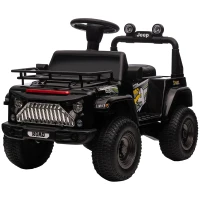 HOMCOM Voiture Électrique pour Enfants, Tout-Terrain, avec Espace de Rangement, 3 km/h, Connexion Musicale, Phares, Klaxon, Noir(m-1)