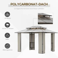 Outsunny Gartenpavillon Pavillon mit Sonnendach aus Polycarbonatplatten UV-Schutz wasserabweisend Robust Braun+Hellgrau 3,65 x 3 x 2,75 m(m-4)