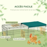 PawHut Parc enclos modulable acier avec bache pour lapins rongeurs petits animaux intérieur extérieur 185L x 75l x 50H cm vert(m-4)