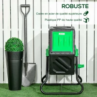 Outsunny Composteur de jardin bac composteur pour jardin rotatif 360° en polypropylène 65 L 24 trous 60 x 49 x 77 cm noir(m-7)