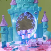 AIYAPLAY Ensemble de coiffeuse pour enfants 18 PCS avec miroir et tabouret, design château avec lumière, musique, sèche-cheveux(m-9)