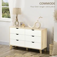 HOMCOM Commode 6 tiroirs style scandinave, meuble de rangement - dim. 120l x 40P x 76H cm, aspect bois et beige(m-4)