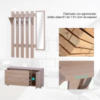 HOMCOM Conjunto de Recibidor de Entrada con Espejo Perchero Zapatero 3 Ganchos Estante y 2 Cajones para Pasillo Roble(m-6)
