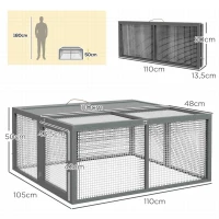 PawHut Clapier à lapins cage lapin pliable avec poignée dessus ouvrable pour 2 à 3 lapins cochons d'inde 110 x 105 x 50 cm gris(m-3)