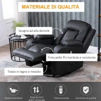 HOMCOM Poltrona Relax Reclinabile con 8 Punti Massaggio e Telecomando in Similpelle, 85x94x104cm, Nero(m-5)