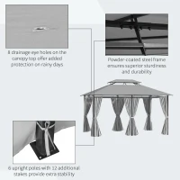 Outsunny 4m x 3(m) Metal Gazebo Canopy Party Tent Garden Pavillion Patio Shelter Pavilion with Curtains Sidewalls, Dark Grey(m-6)