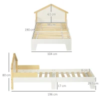 HOMCOM Children's Bed - Bed Frame with House-Shaped Headboard and Slatted Bed Base Included - 90 x 190 cm - Solid White Pine(m-3)