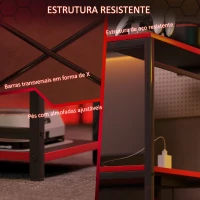 HOMCOM Secretária Gaming com Luzes LED 100x50 cm Secretária Gaming de Fibra de Carbono com Tomadas de Corrente e Controlo Remoto Preto(m-8)