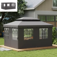 Outsunny Paviljoenzijwanden, 4 zijpaneeldelen voor tuinpaviljoen, met rits, 3 x 4 m paviljoen, Donkergrijs(m-2)