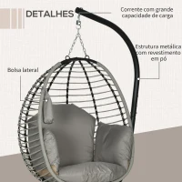 Outsunny Cadeira Supensa com Suporte com Cesta Dobrável Almofada e Apoio para a Cabeça  110x100x188 cm Cinza e Preto(m-7)