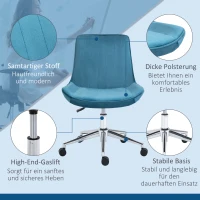 HOMCOM Bürostuhl Schreibtischstuhl Drehstuhl drehbar Höhenverstellbar 360°, Samtstoff, Blau, 52,5 x 60 x 82-91 cm(m-7)