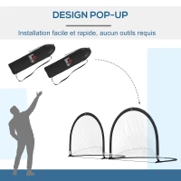 HOMCOM Lot de 2 cages de football système Pop Up avec sac de transport et piquets de fixation(m-4)
