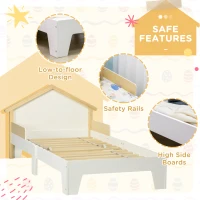 HOMCOM Children's Bed - Bed Frame with House-Shaped Headboard and Slatted Bed Base Included - 90 x 190 cm - Solid White Pine(m-5)