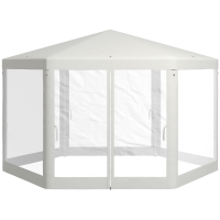 Outsunny Gartenpavillon, 6-eckig, Netzvorhänge, Metallgestell, 3,94x3,412x2,5m, Creme