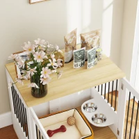 PawHut Gaiola para Cães 2 em 1 Mesa Auxiliar com 2 Portas com Trava Comedouro Giratório de 360° 2 Tigelas 80x55x71,5 cm Branco(m-8)